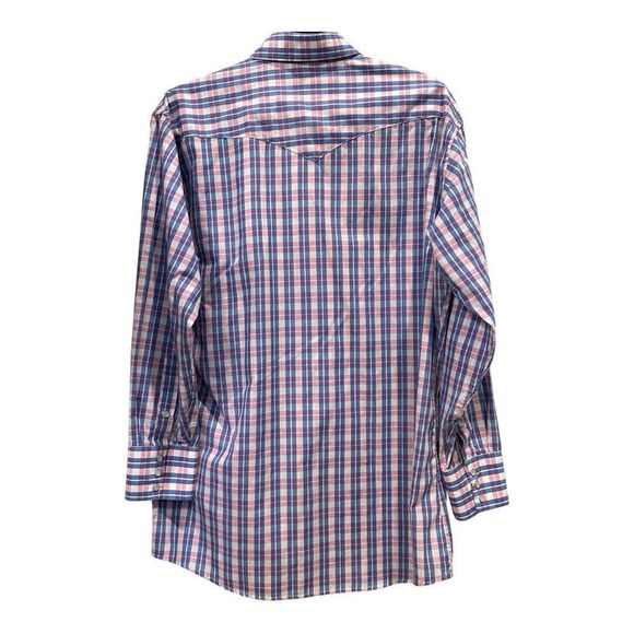 Panhandle Slim Pearl Snap Shirt  Men's 16/33 Western Plaid pink white and blue - Picture 2 of 10